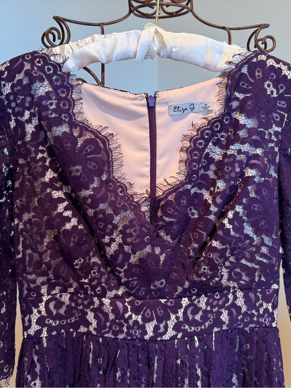 Eliza J Purple Lace V-Neck Fit & Flare Dress - Picture 2 of 6